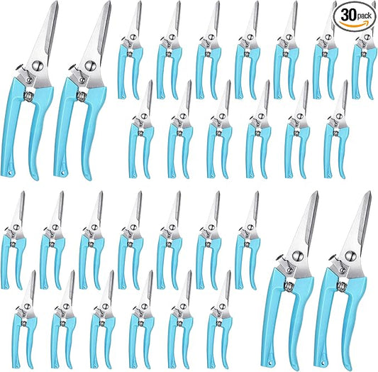 Chumia 30 Pcs Garden Flower Shears Pruning Scissors Heavy Duty Plant Scissors Trimming Garden Clippers Hand Tree Pruner for Yard Gardening Plants Hedge Flower Tree Cutting Secateurs (Blue)