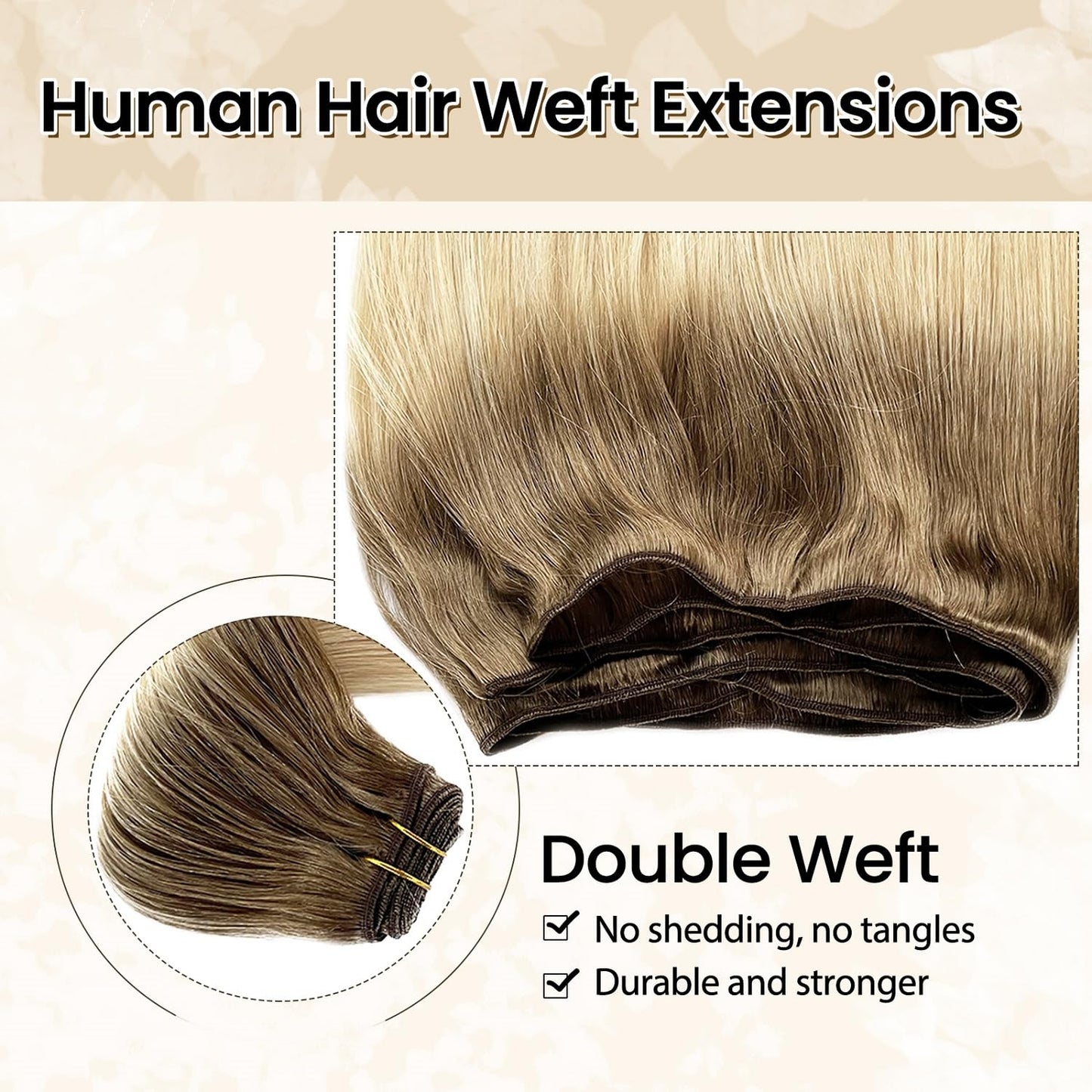 Benafee Ombre Sew in Weft Hair Extensions Human Hair, 24 Inch 120G Bundles Ash Brown to White Blonde Real Hand Tied Wefts Full Head