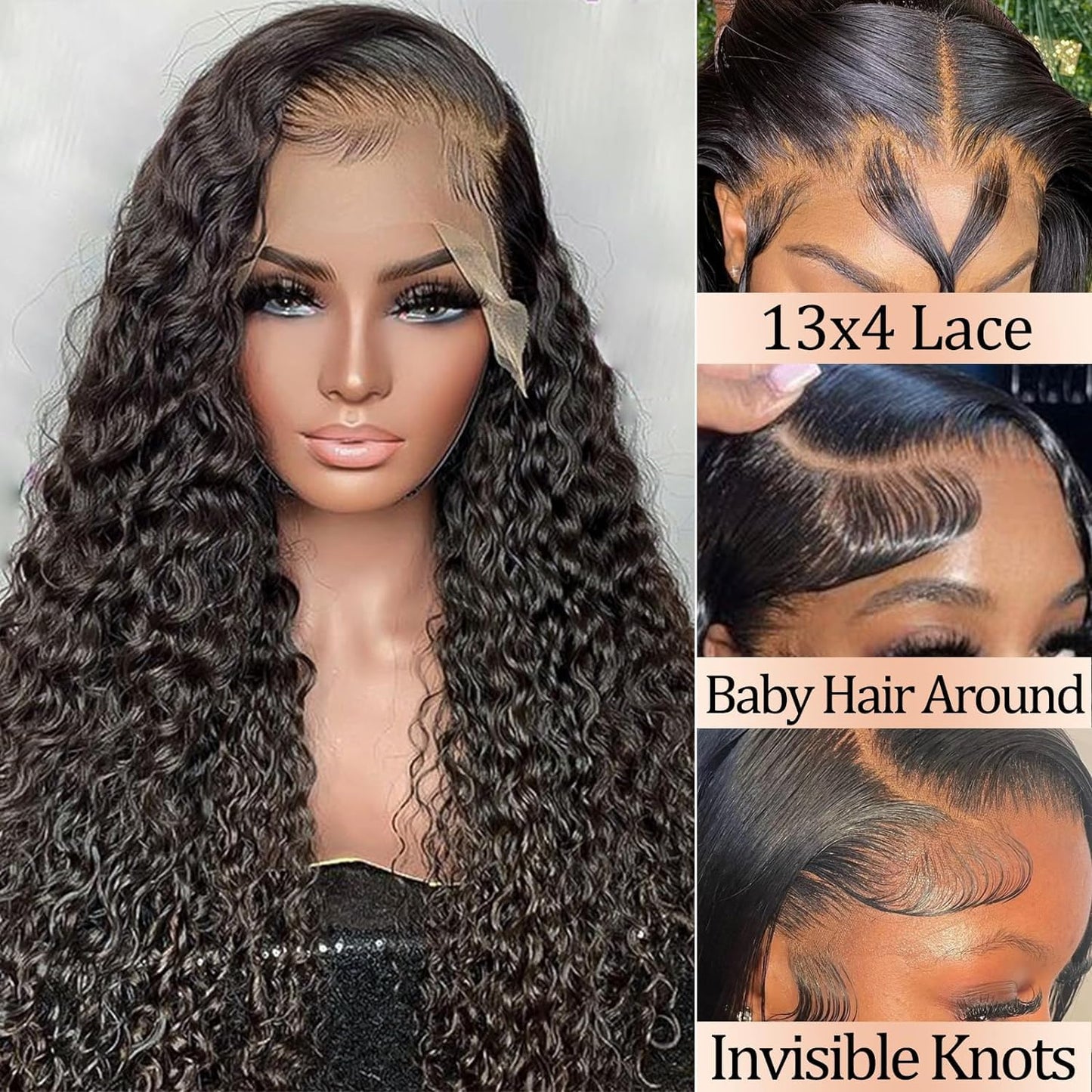 Lace Front Wigs Human Hair 13x4 HD Transparent Deep Wave Human Hair Lace Front Wigs for Women 180% Density Lace Front Wig Pre Plucked with Baby Hair Deep Curly Lace Frontal Wig Human Hair(22inch)