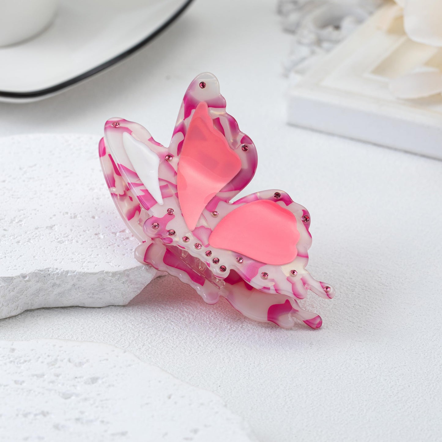 Butterfly Hair Clips Acetate Rhinestone Hair Claw Clips Jaw Clips 2.9 inch Butterfly Hair Claw Clips，Beautiful Pink Butterfly Hair Clips Hair Accessories for Women(small butterfly-pink)