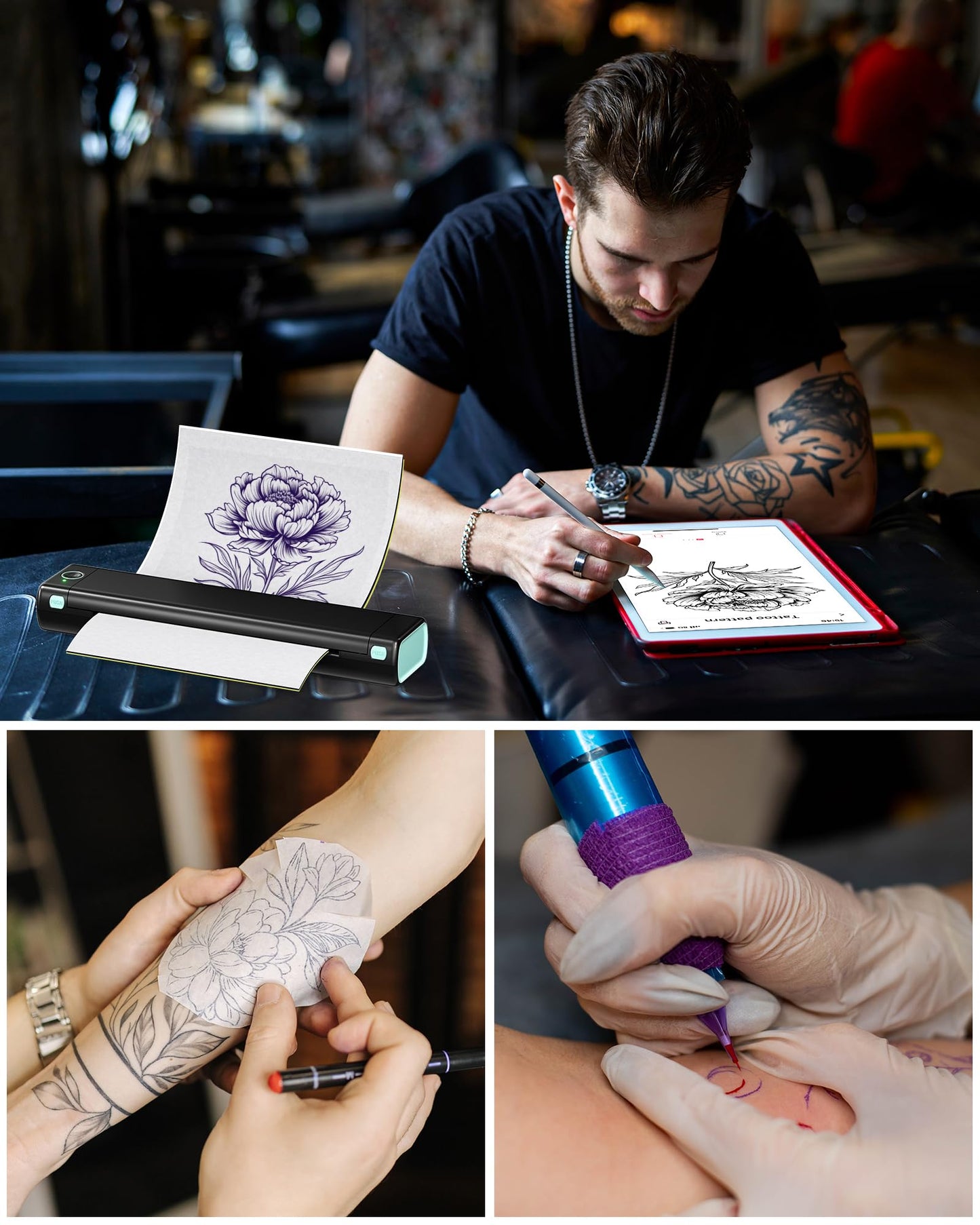 Itari M08F Wireless Tattoo Stencil-Printer - Tattoo Transfer Machine Thermal Copier with 10pcs Transfer Paper, Bluetooth Stencial Printer for Tattooing, Compatible with Smartphone & PC, Black…