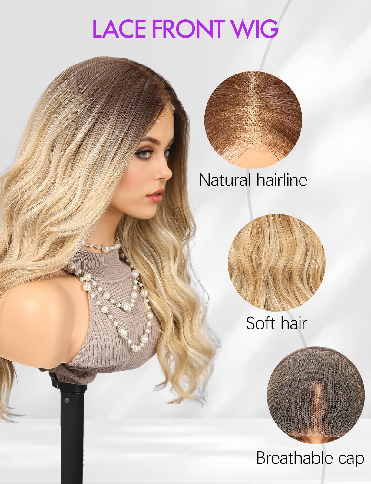 Getshow Blonde Wigs for Women Lace Front Wig Heat Resistant Fiber Curly Hair Daily Use with Dark Roots