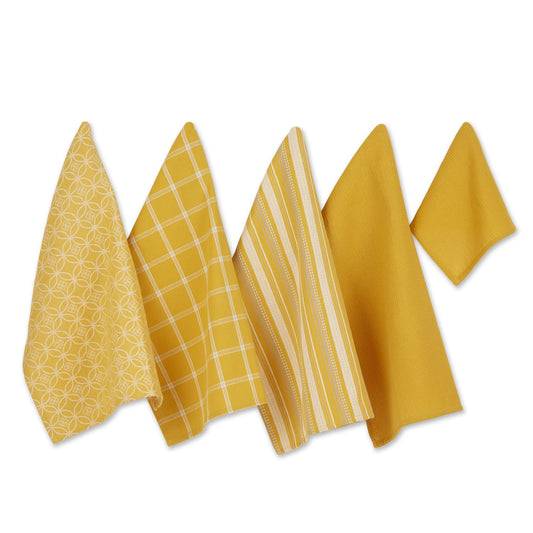 DII Assorted Woven Kitchen Set, Dishtowel, 18x28, Dishcloth, 13x13, Red, 5 Piece