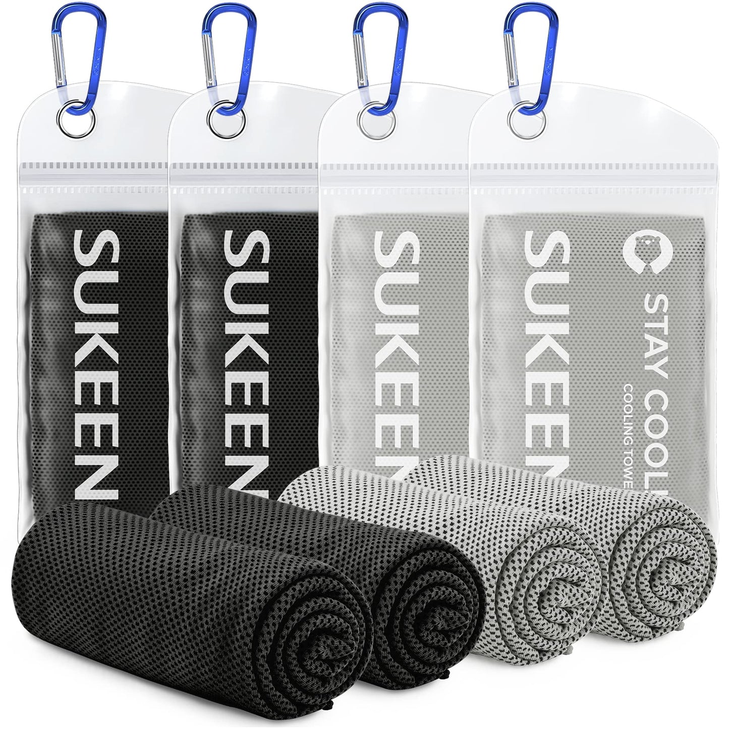 [4 Pack] Cooling Towel (40"x12"),Ice Towel,Soft Breathable Chilly Towel,Microfiber Towel for Yoga,Sport,Running,Gym,Workout,Camping,Fitness,Workout & More Activities (Grey/Green/Pink/Lake Blue)