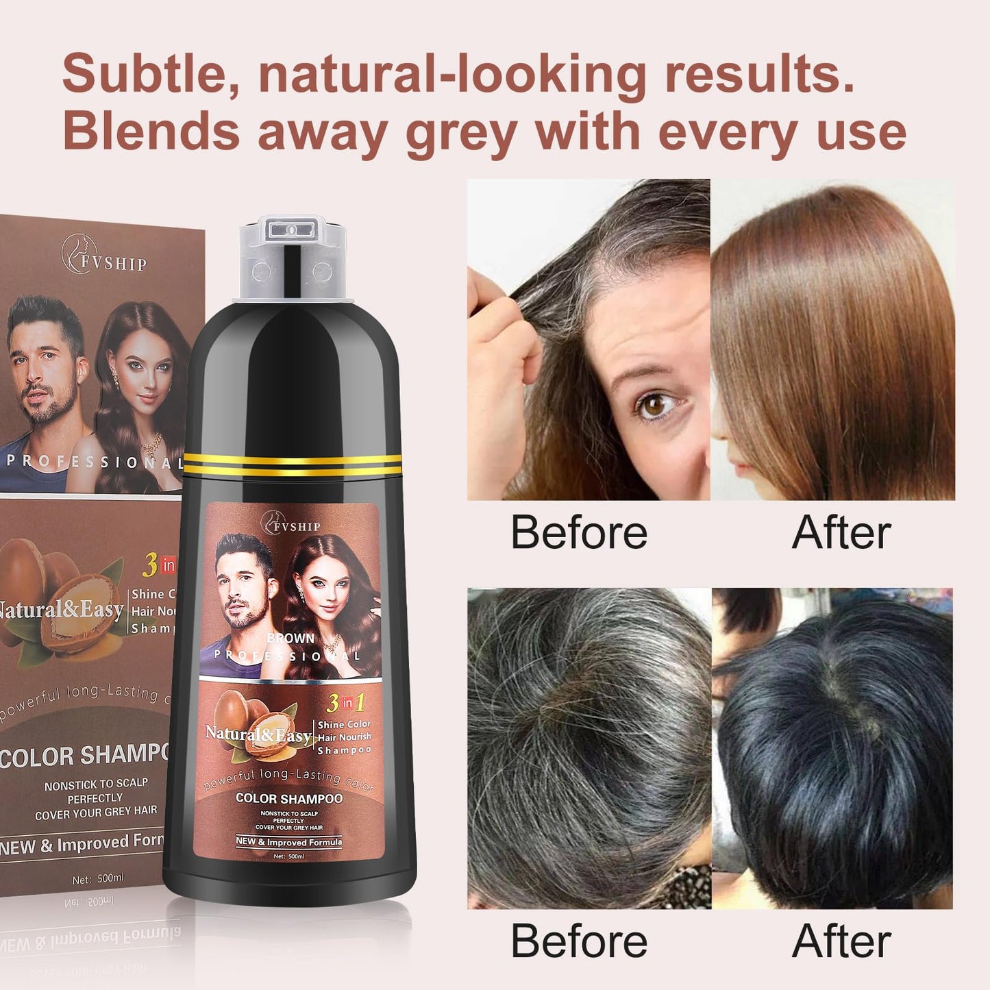 Generic Black Hair Dye Shampoo, 3 in 1 Formula, 500ml, Ammonia Free (BLACK)