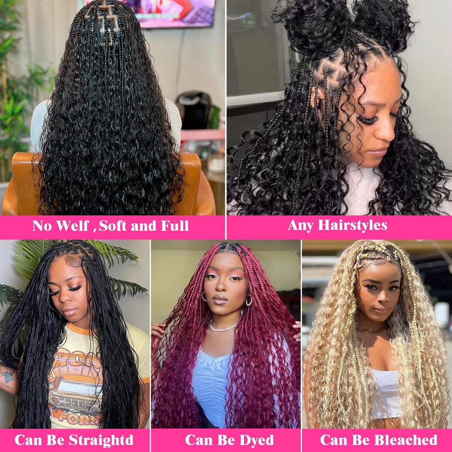 Human Hair Braiding Hair 100% Human Hair Deep Wave Braiding Hair Curly Human Hair Extensions for Boho Braids 2 Braids Per Pack 100g 24 Inch No Weft Boho Human 1B Braiding Hair Extensions