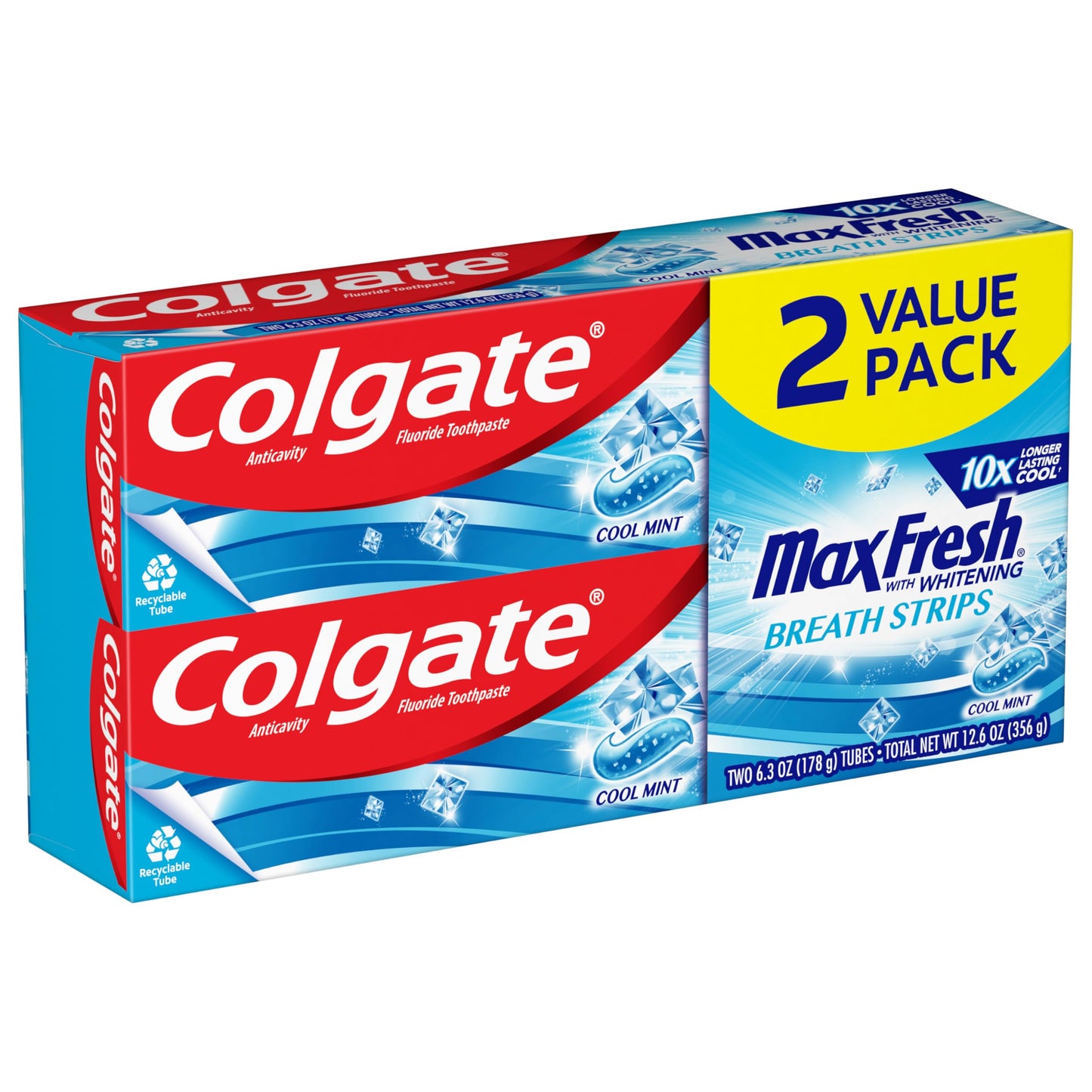 Colgate MaxFresh Whitening with Breath Strips Toothpaste Clean Mint 12.6 Ounce total (2 pack)