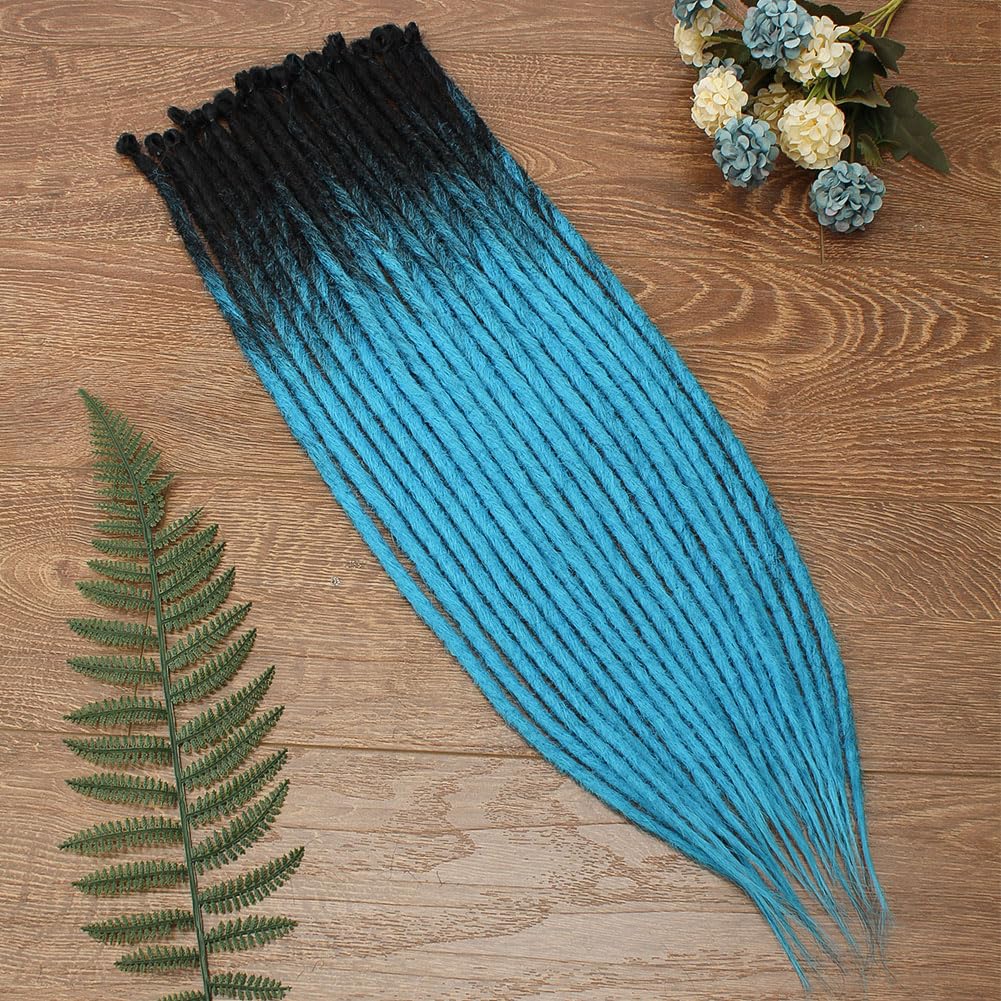 Kraler 24 inch 40 Strands Thick Dreadlock Extensions, SE Ombre Blue Crochet Dreadls Extensions of Synthetic Hair 1cm Width Hip Hop Style Dreadlock for Girls