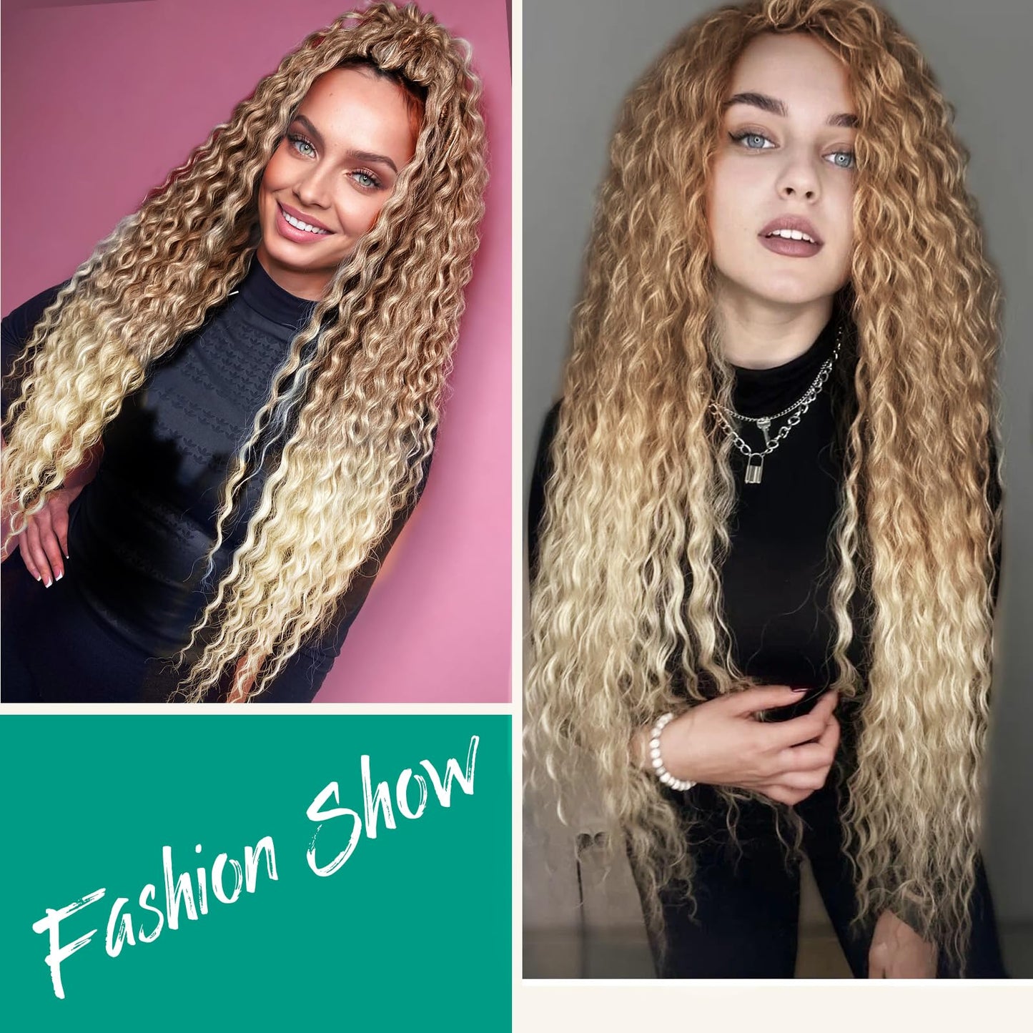 HANNE Double Ended Curly Dreadlock Extensions for Black Women and Men 24 Inch 10 Strands Ombre Blonde Curly Synthetic Wavy Dreadlock Extensions (24 inch, MT27/613)