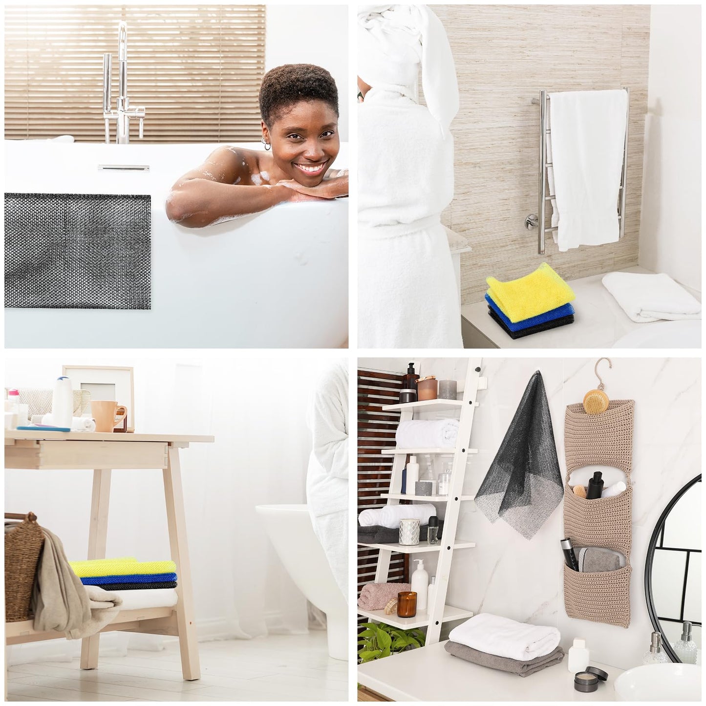 Metene 3 Pieces African Exfoliating Net, Colorful African Net Cloth, Long African Net Sponge Body Scrubber for Use in Shower, Bath Shower Wash Cloth for Skin Smoother Daily Use (Yellow,Blue,Black)