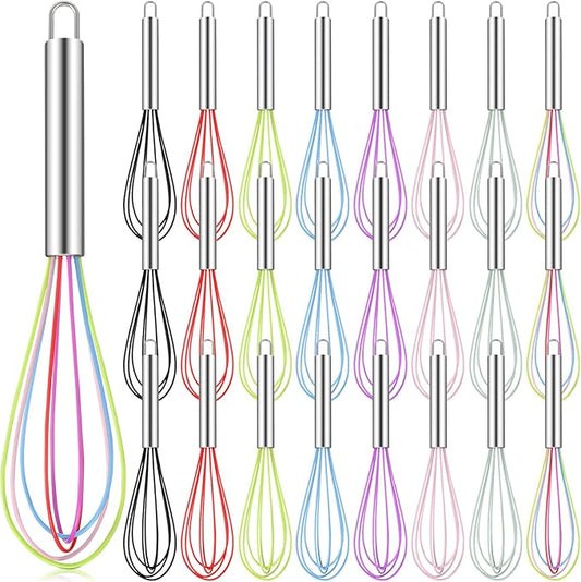 Domensi 24 Pcs 10 Inch Whisks Bulk for Cooking Silicone Whisks Non Scratch Stainless Steel Egg Beater Colorful Coated Metal Heat Resistant Egg Beaters for Mothers Day Party Favor Gift Supplies