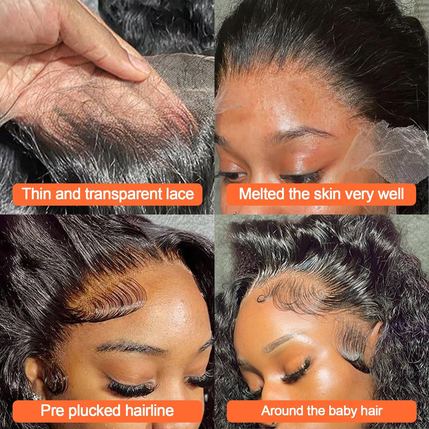 Deep Wave Wig Human Hair Brazilian 13x4 Lace Front Wigs Human Hair Pre Plucked Glueless Deep Curly Lace Frontal Wig 180% Density Virgin Human Hair with Baby Hair 24 Inch