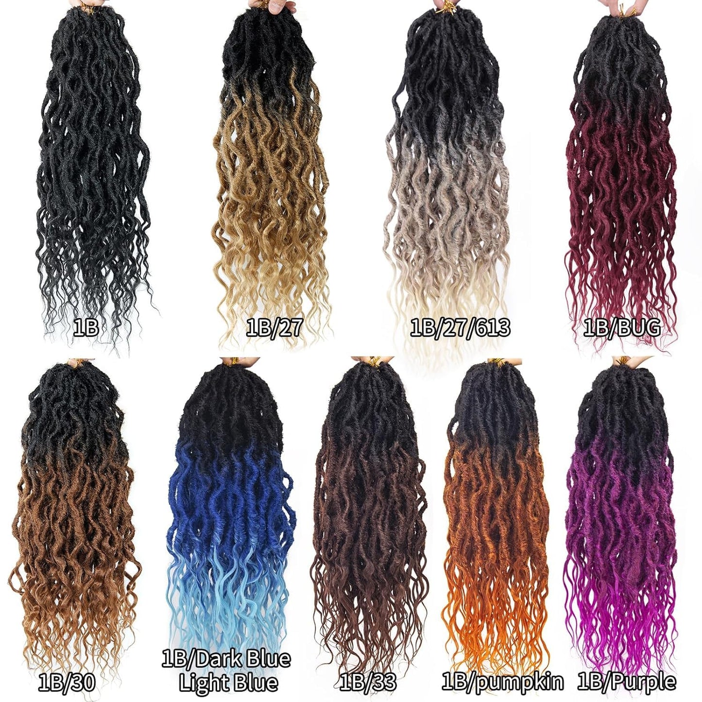 Faux Locs Crochet Hair For Black Women Soft Locs 24 Inch Goddess Crochet Hair Curly Ends Dreadlocks Boho Style Synthetic Braiding Hair Extensions (2 Packs 16 Strands)