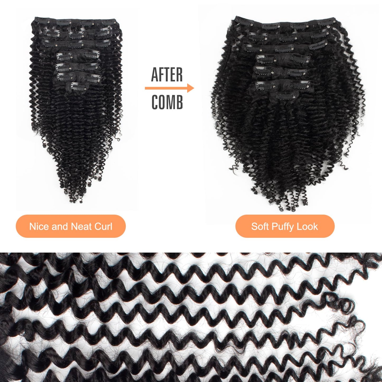 Lovrio Kinky Curly Clip in Hair Extensions, Afro 3C 4A Kinkys Curly Hair Clip ins for Women, Thick Soft 9A Brazilian Remy Human Hair Double Lace Wefts, 7Pcs 120g with 14 Inch