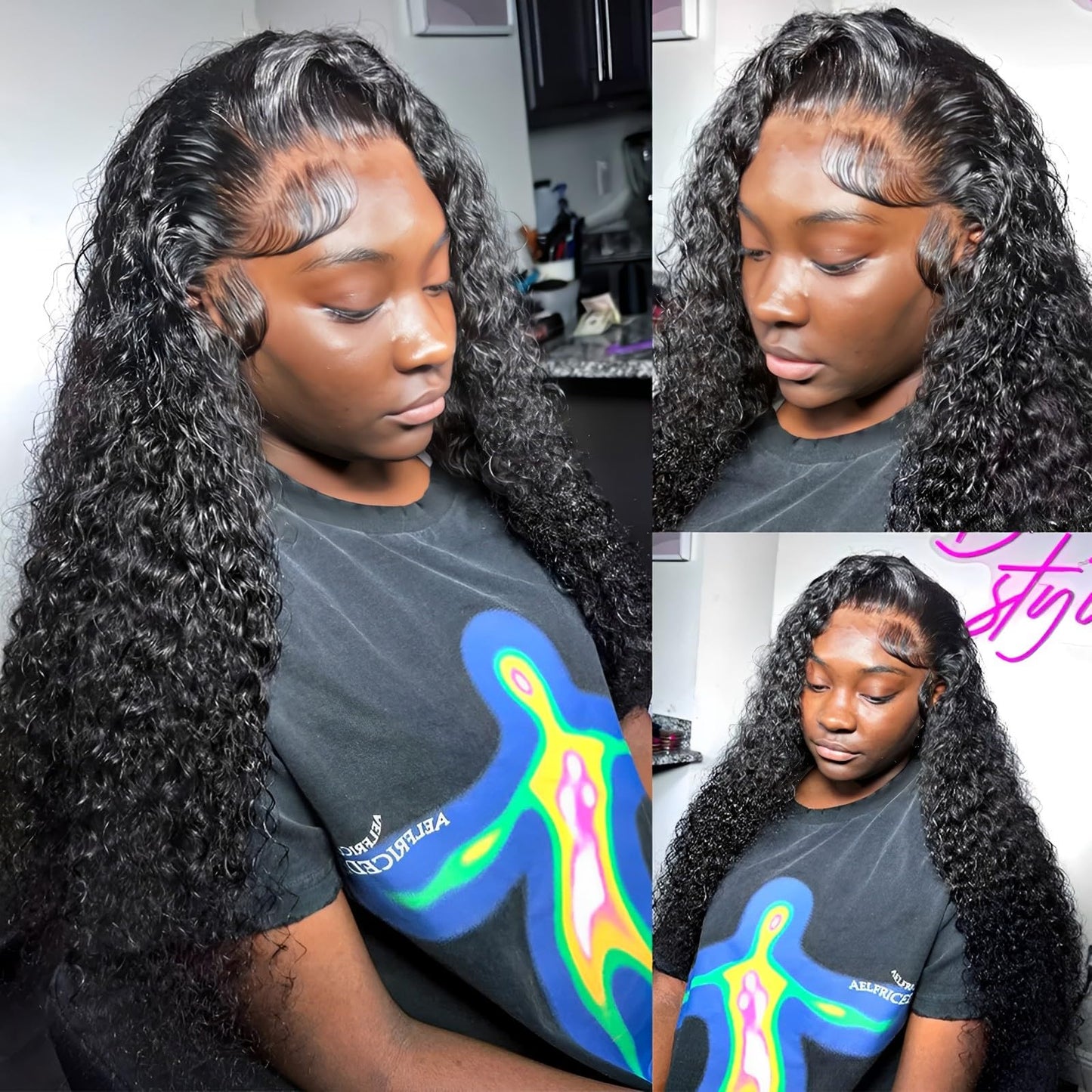 Deep Wave Wig Human Hair Brazilian 13x4 Lace Front Wigs Human Hair Pre Plucked Glueless Deep Curly Lace Frontal Wig 180% Density Virgin Human Hair with Baby Hair 24 Inch