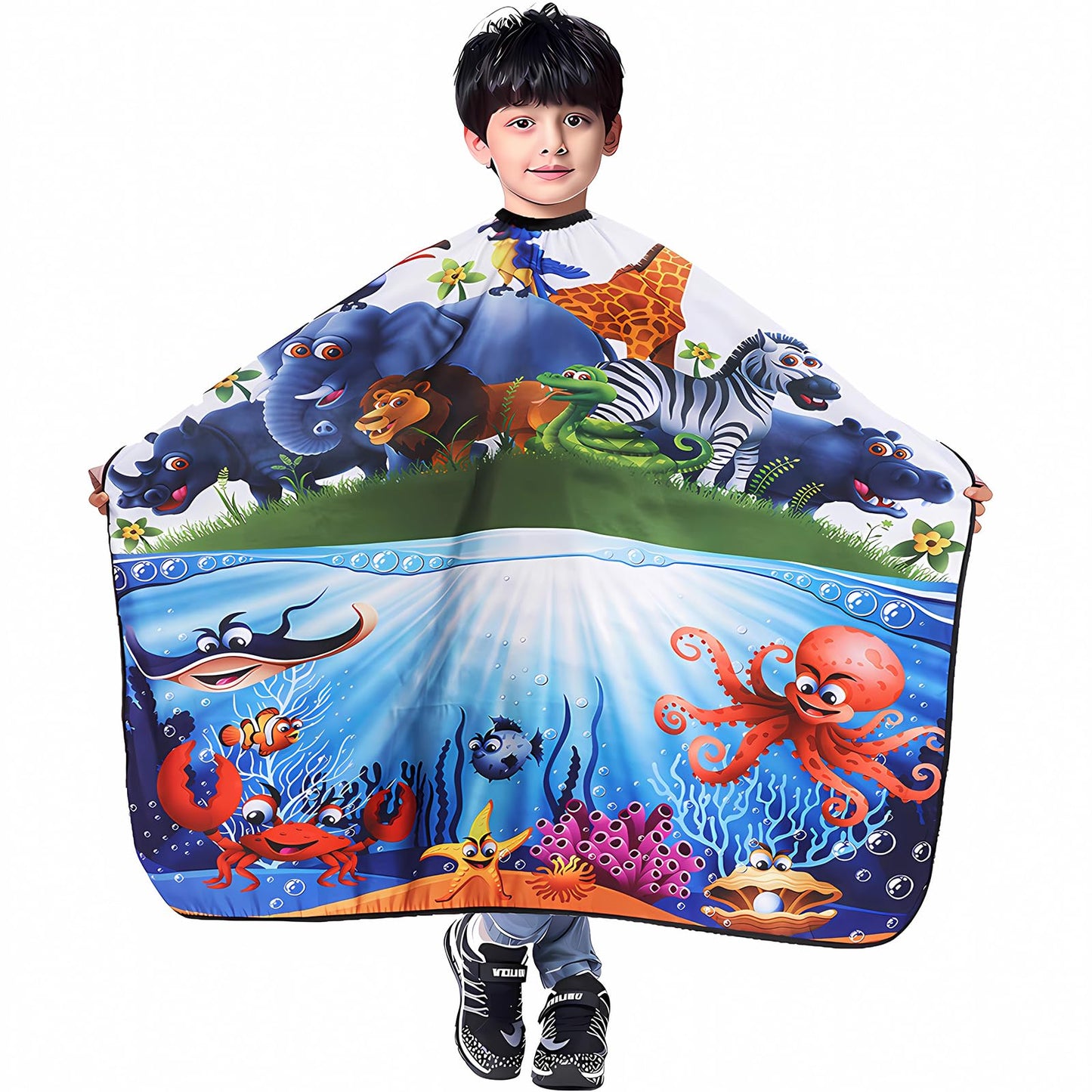LEONAL Kids Children Boys Girls Barber Cutting Cape Hairdressing Salon Hair Styling Cloth Apron Cover Gown (41"×47", ANIMAL SEA WORLD KIDS CHILDREN)