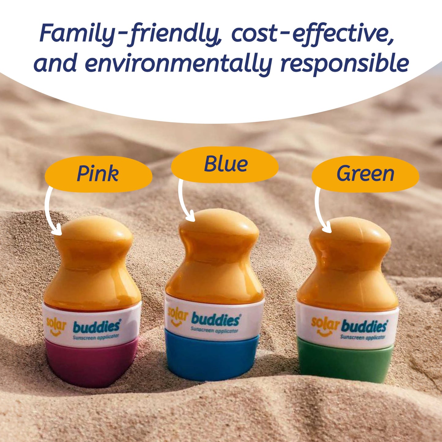 Duo Green Blue Pack Of Solar Buddies Refillable Roll On Sponge Applicator For Kids, Adults, Families, Travel Size Holds 100ml Travel Friendly for Sunscreen, Suncream and Lotions