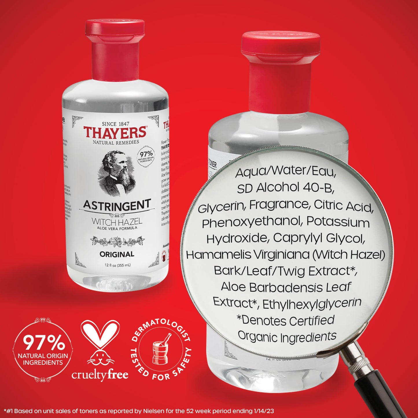 THAYERS Original Witch Hazel Astringent with Aloe Vera, 12 Oz (Pack of 2)