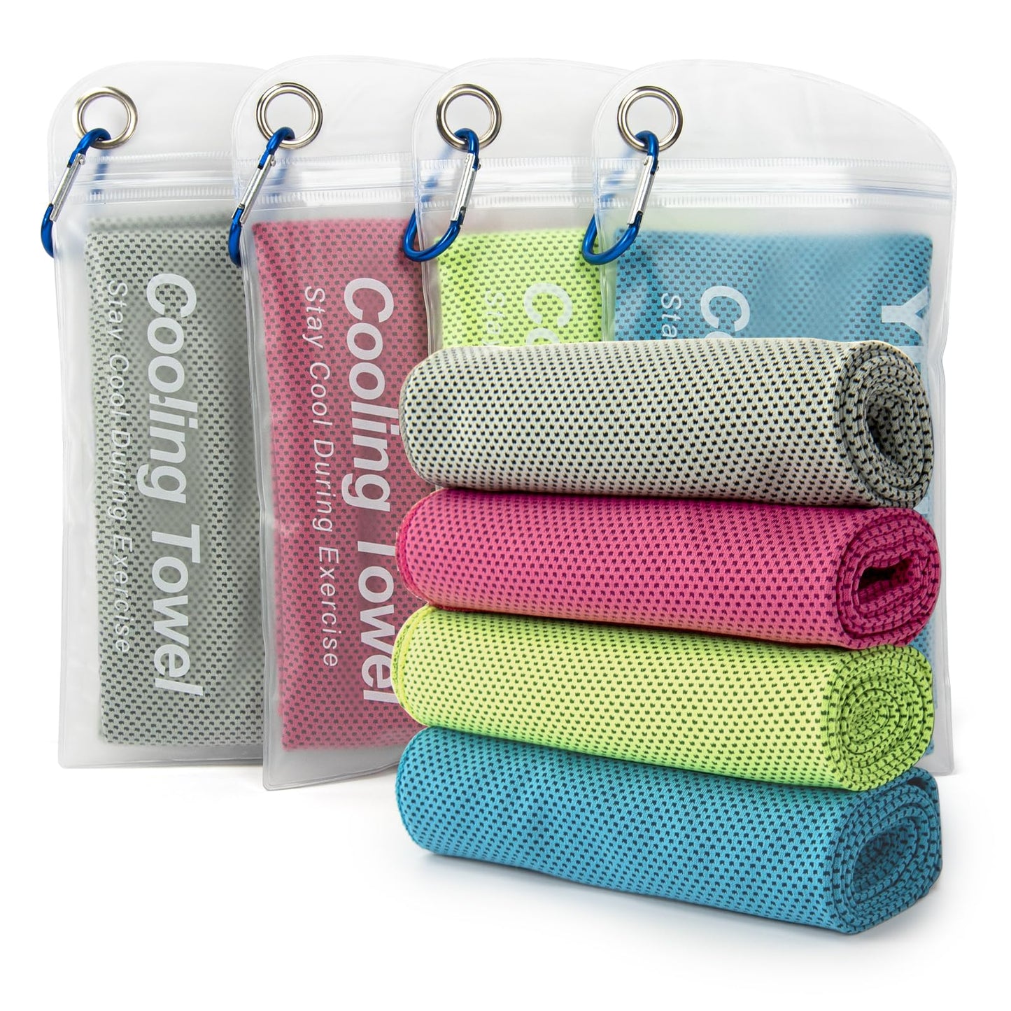 YESLIFE 4 Pack Cooling Towel 40"x12", Gym Towels for Men and Women, Soft Breathable Workout Towels for Yoga, Running, Sport, & More (Blue, Grey, Green, Pink)