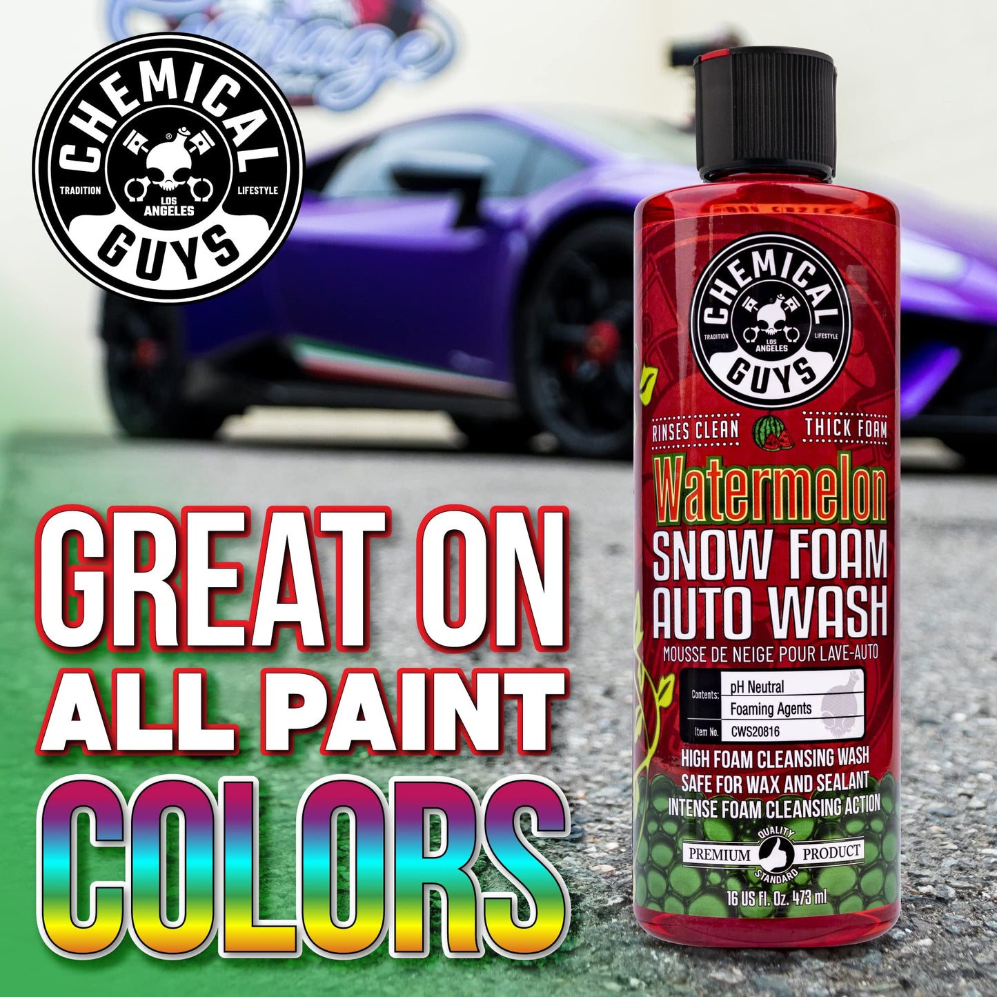 Chemical Guys CWS208 Watermelon Snow Foam Car Wash Soap (Works with Foam Cannons / Guns or Bucket Washes) Safe for Trucks, Motorcycles, RVs & More, 128 fl oz (1 Gallon), Watermelon Scent