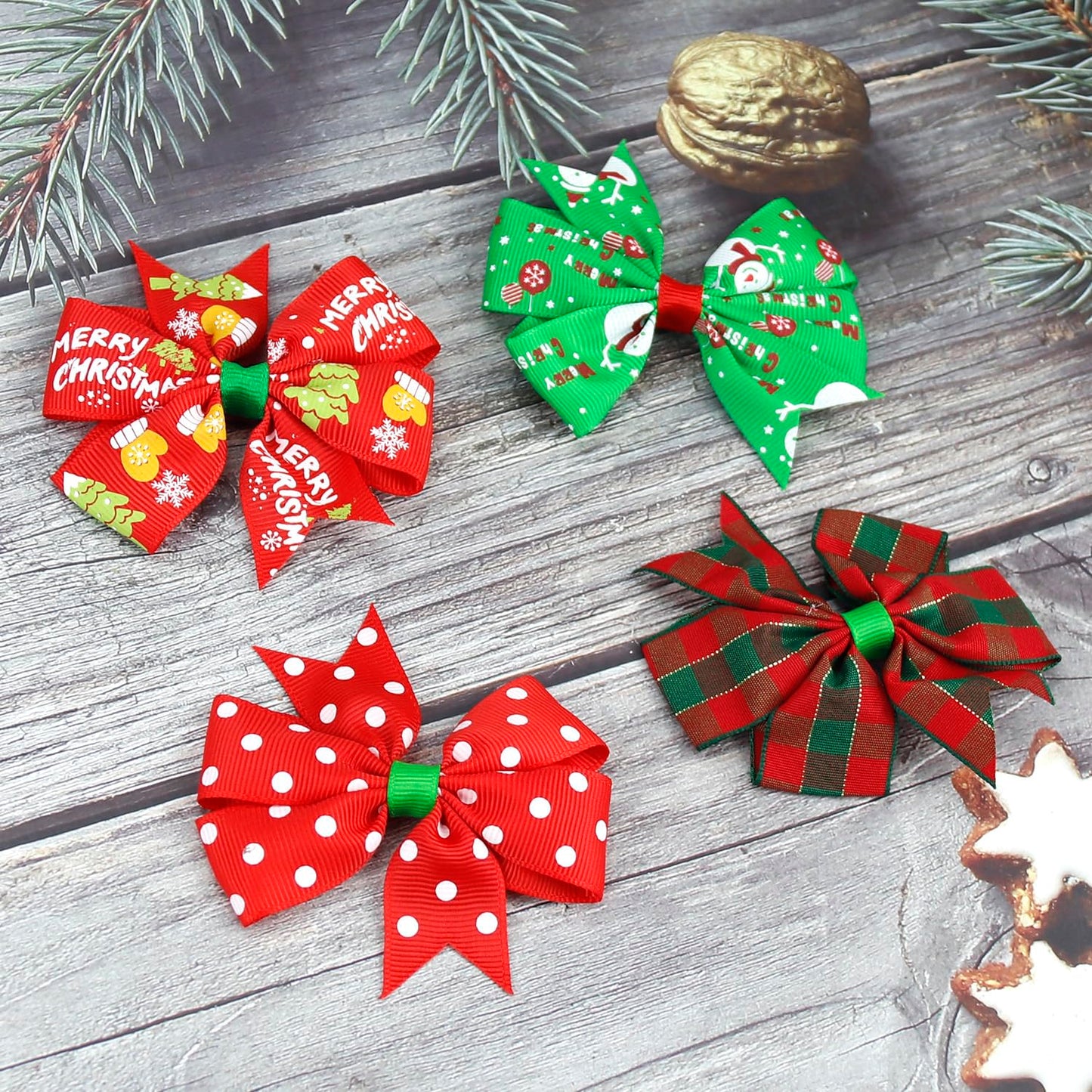 Christmas Hair Bow Clip Girls Baby Bow Clips for Christmas Red and Green Santa Claus Hair Accessories for Alligator Clip Non-slip Winter Xmas Gift for Hair-4pcs
