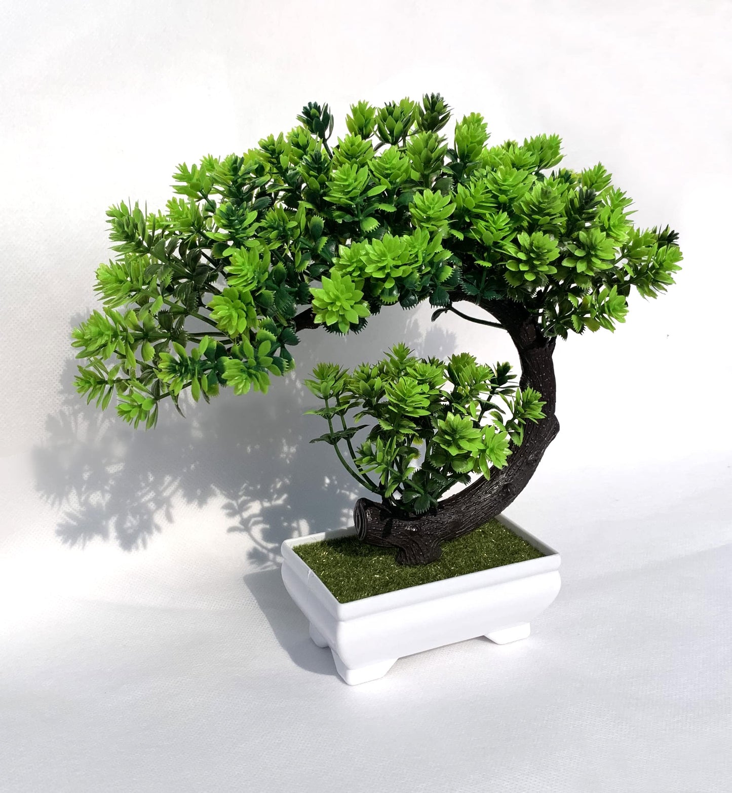 yoerm Small Artificial Plants Greenery Desktop Bonsai - Green Plastic Fake Plants for Home Decor, Indoor Bookshelf, Office Desk and Bathroom Room Decor, Tall 8.5"