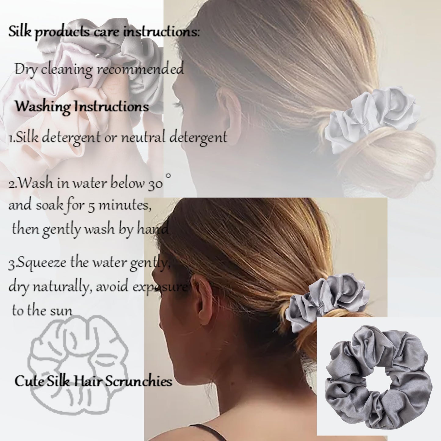 MurierSilk Mulberry Silk Hair Scrunchies & Ponytail Holders - 100% Pure Silk Elastics for Women & Girls, 4pcs Large Hair Accessories Preventing Frizz & Breakage