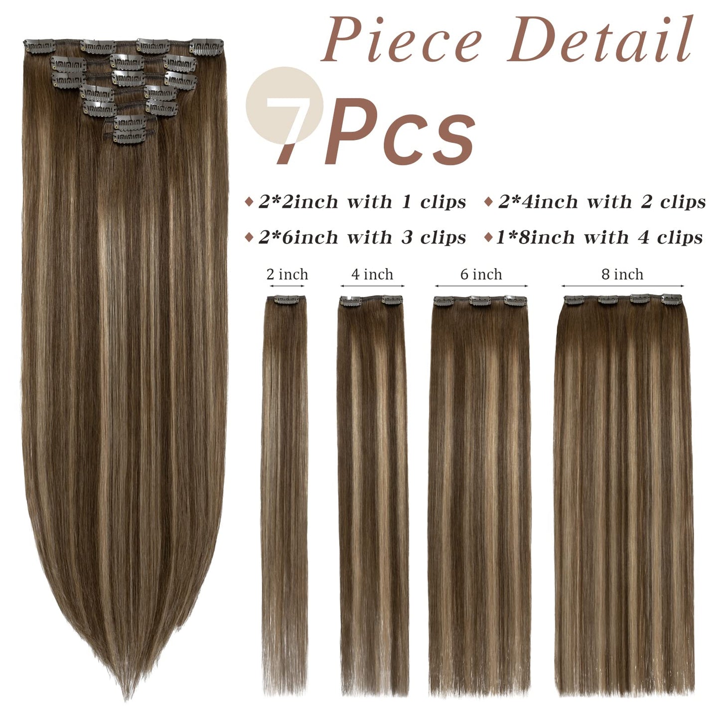 SEGO Hair Extensions Clip In Extensions Real Human Hair Seamless Balayage Clip in Hair Extensions Double Weft For Women Natural Straight 14/16/18/20/22″ 7PCS 120g