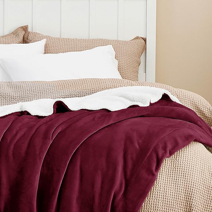 Bedsure Sherpa Fleece Blankets King Size for Bed - Thick and Warm, Soft Fuzzy Plush King Blanket for Winter, Winery Red, 108x90 Inches