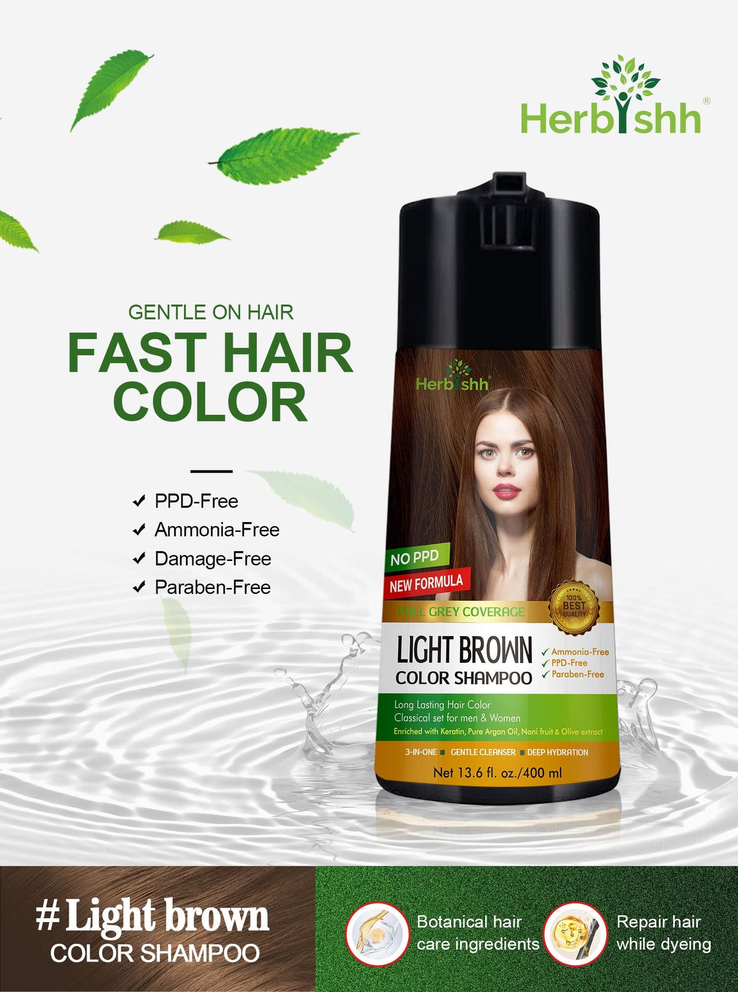 Herbishh C2 Combo (Color + Condition) with Light Brown Hair Color Shampoo Pack of 2 (400ml) + Hair Mask 150gm - Hair Dye Shampoo for Grey Hair | Gift Set for Parents, Men and Women |