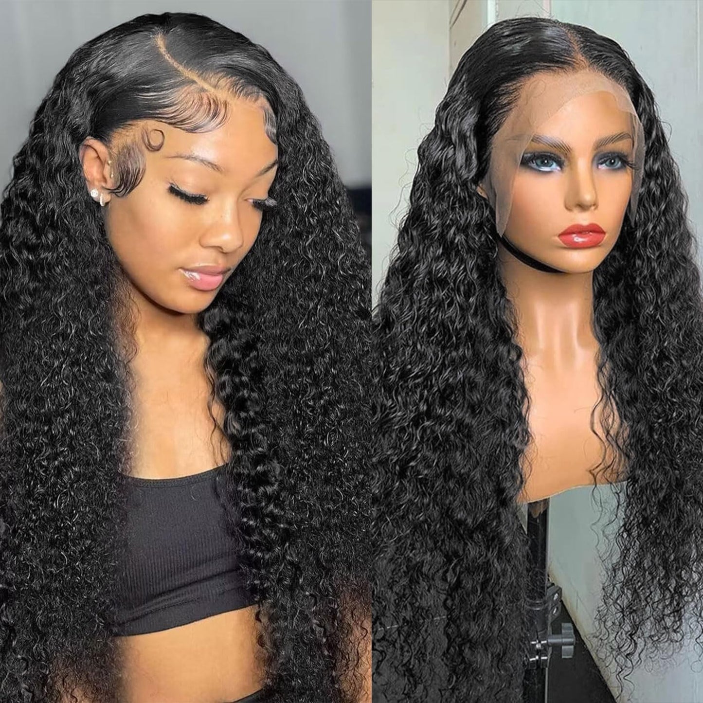 Lace Front Wigs Human Hair: 13x4 Deep Wave Lace Frontal Wigs Human Hair for Women 200 Density 20 Inch HD Transparent Glueless Deep Curly Lace Wigs Human Hair Pre Plucked with Baby Hair Natural Black
