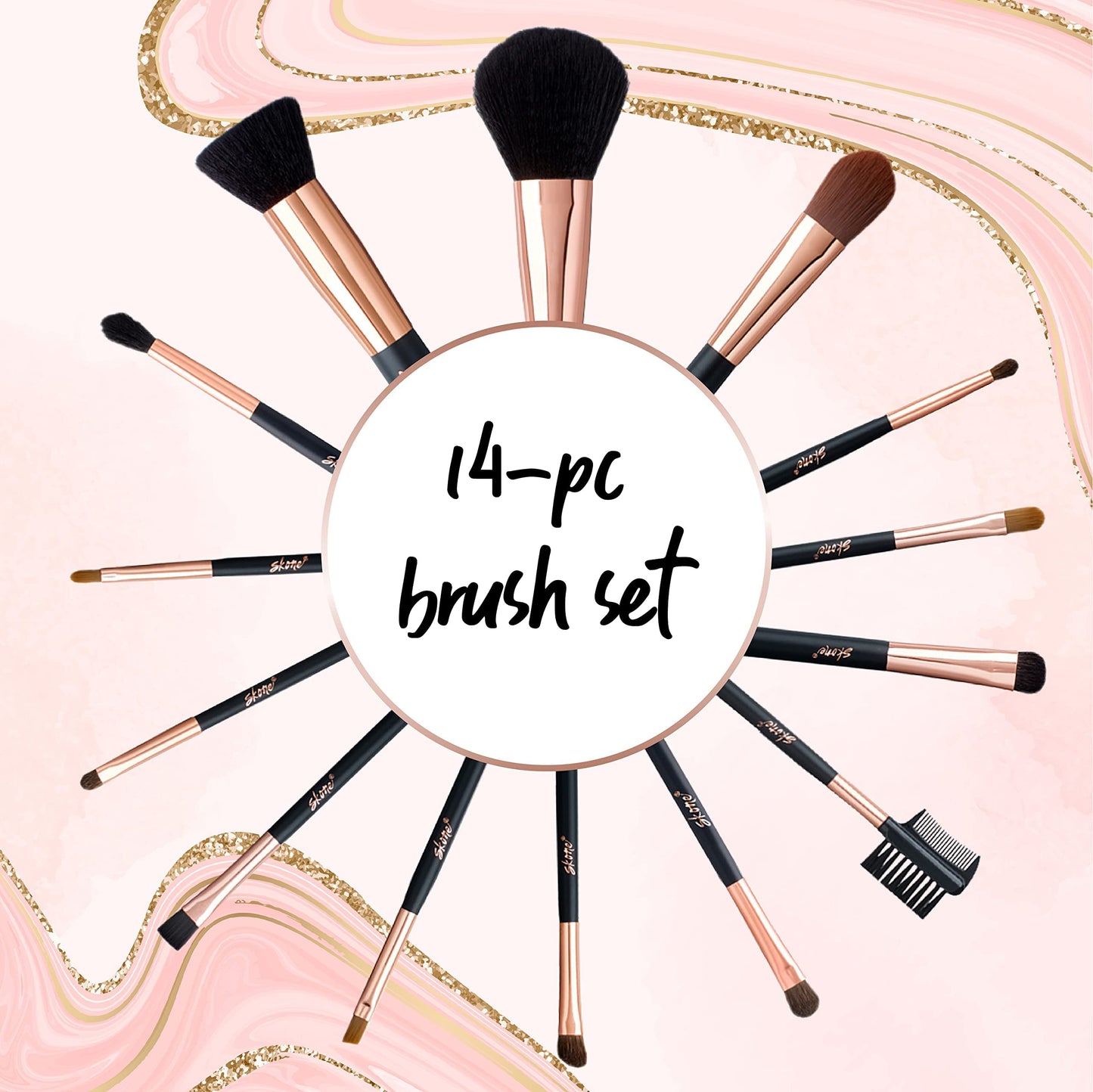 Professional Makeup Brush Set - Skone Luxe Pro Makeup Brushes, 14 pc Set