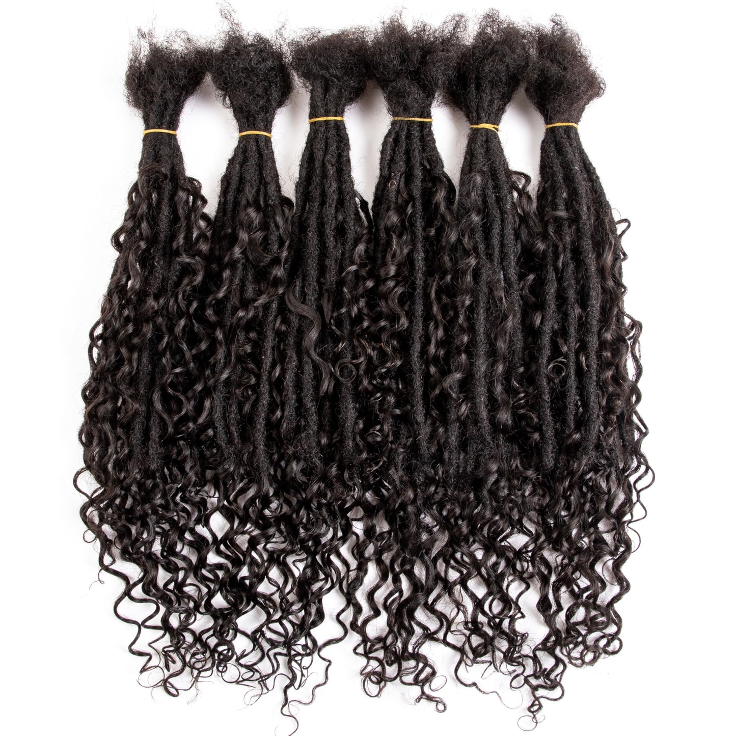 DAIXI Boho Loc Extensions Human Hair with Curly Ends for Women, Can Be Dyed Bleached Handmade Human Hair Dreadlocks with Human Hair Curls Extend Out (1B-0.6cm-Straight, 20 Inch 20 Strands)