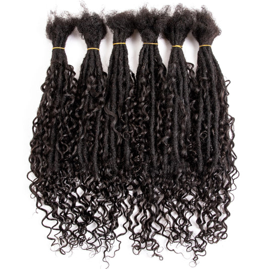 DAIXI Boho Loc Extensions Human Hair with Curly Ends for Women, Can Be Dyed Bleached Handmade Human Hair Dreadlocks with Human Hair Curls Extend Out (1B-0.6cm-Straight, 20 Inch 20 Strands)