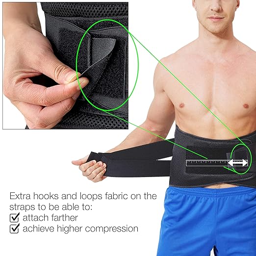 NeoTech Care Adjustable Compression Wide Back Brace Lumbar Support Belt (Charcoal, Size XL)