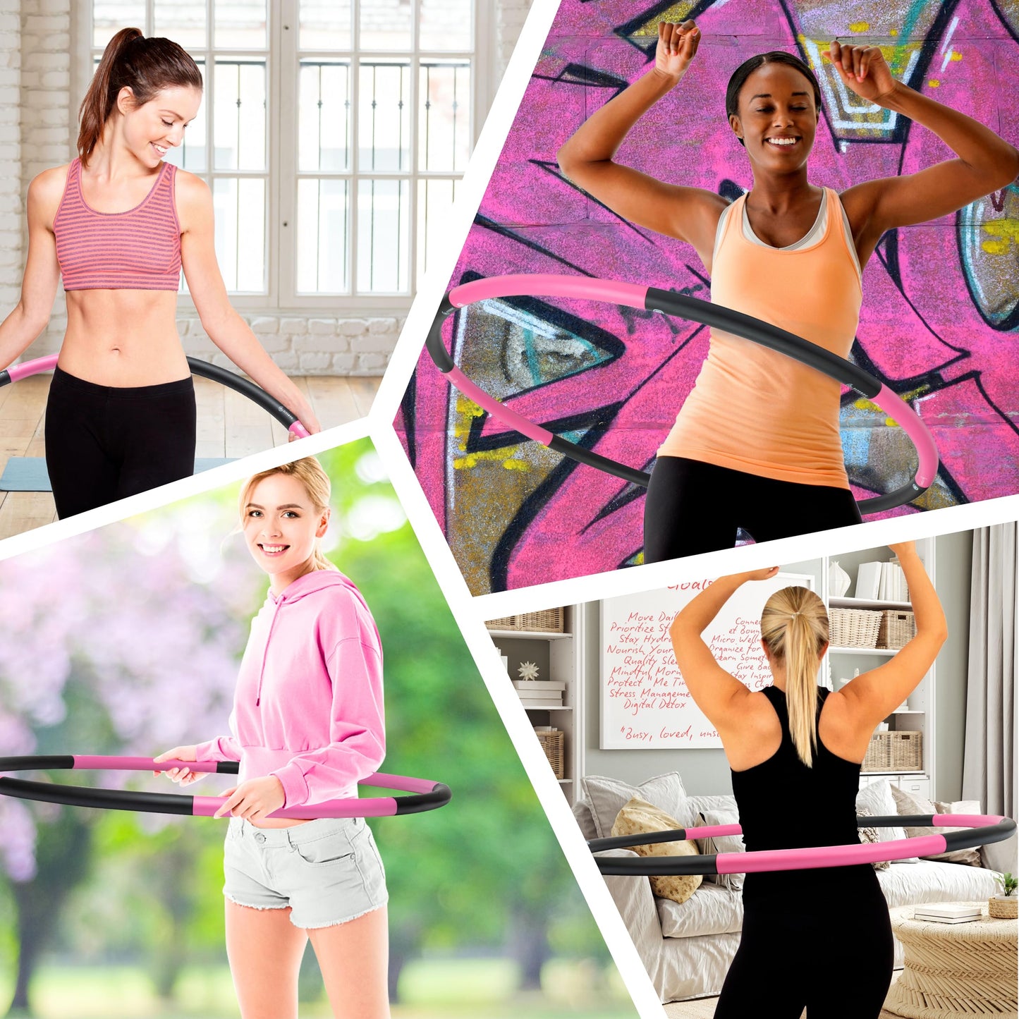 Weighted Fitness Hoop for Adults Beginners, 2lb Hula Hoop for Fun Exercise, 8 Detachable Sections
