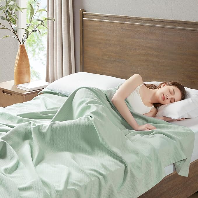 Madison Park Liquid Cotton Luxury Blanket Premium Soft Cozy 100% Ring Spun Cotton For Bed , Couch or Sofa, King, Sea Foam