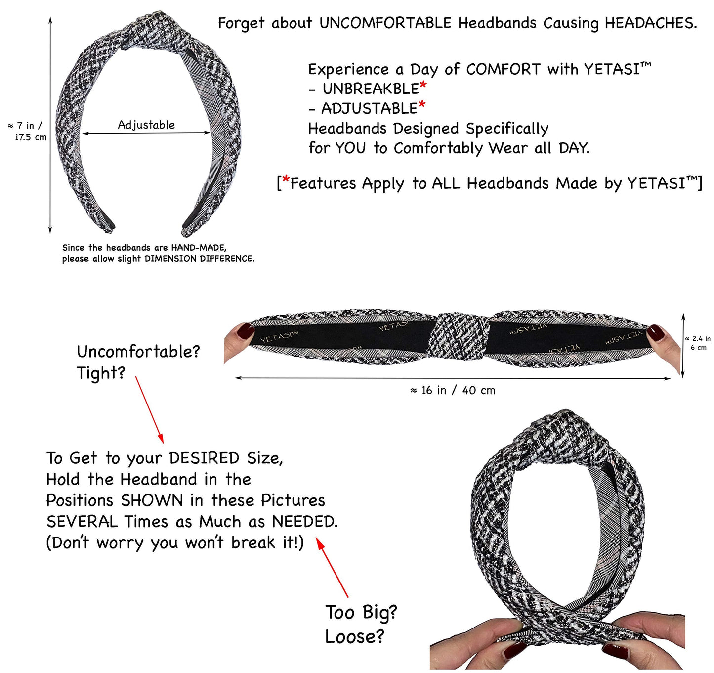 YETASI Tweed Off White Knotted Headband for Women with Hints of Pink and Gold Threading is Unique. White Headbands for Women with Knot