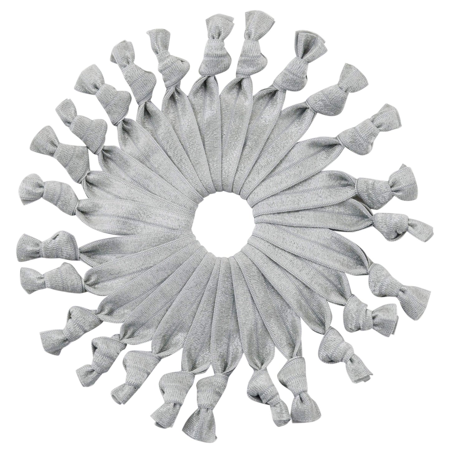 Cyndibands Ribbon Hair Ties - 25 Pack - Silver - Elastic Fabric Ponytail Holders