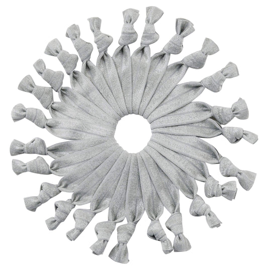 Cyndibands Ribbon Hair Ties - 25 Pack - Silver - Elastic Fabric Ponytail Holders