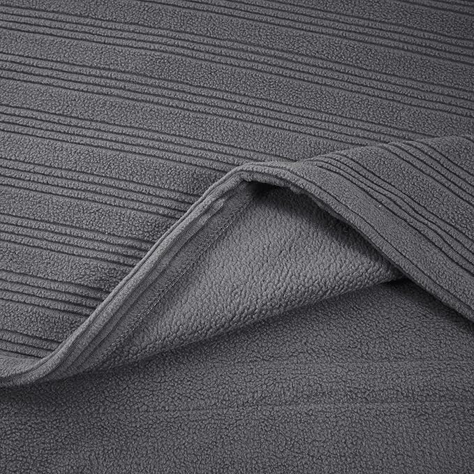 Serta Travis Fleece Ultra Soft Tri-Rib Textured Electric Blanket, Cozy and Snuggly Cover Fast Heating for Cold Weather, Auto Shut Off, Multi Heat Setting Controller, Twin, Charcoal