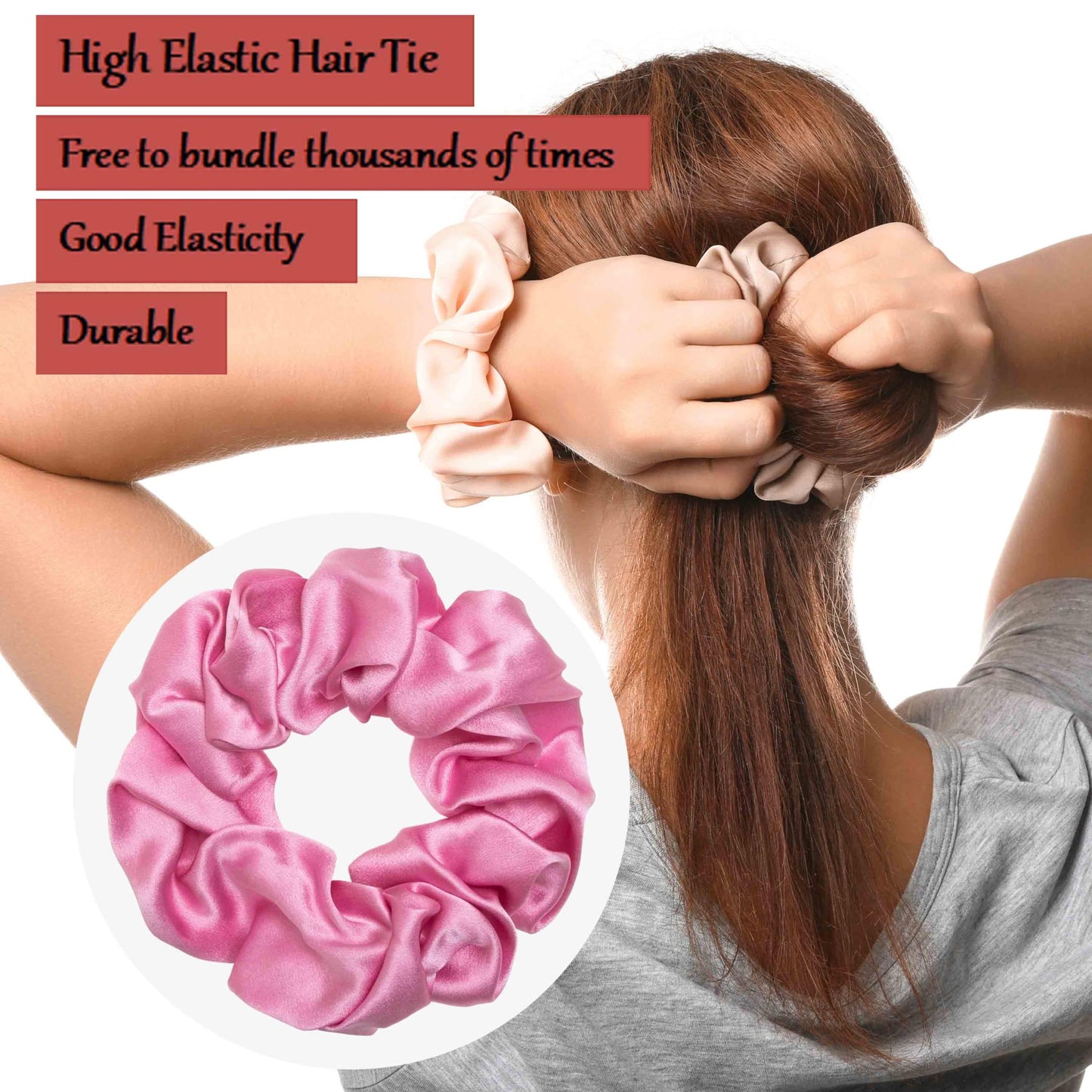 MurierSilk Mulberry Silk Hair Scrunchies & Ponytail Holders - 100% Pure Silk Elastics for Women & Girls, 4pcs Large Hair Accessories Preventing Frizz & Breakage