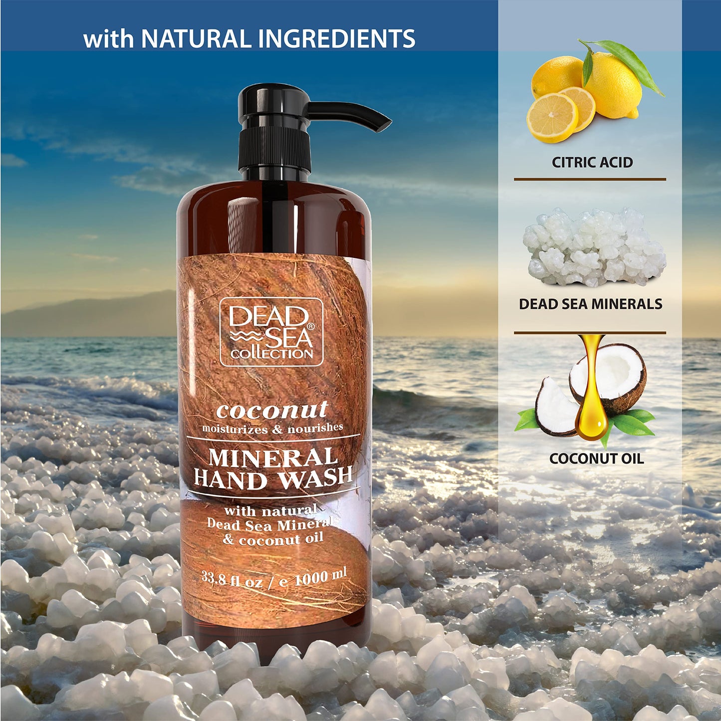 Dead Sea Collection- Coconut Body Wash - Pack of 2 (67.6 fl. oz) and Coconut Hand Soap - Pack of 2 (67.6 Fl. Oz) and Shampoo and Conditioner and Pack of 2 (67.6 fl. oz) Mega BUNDLE