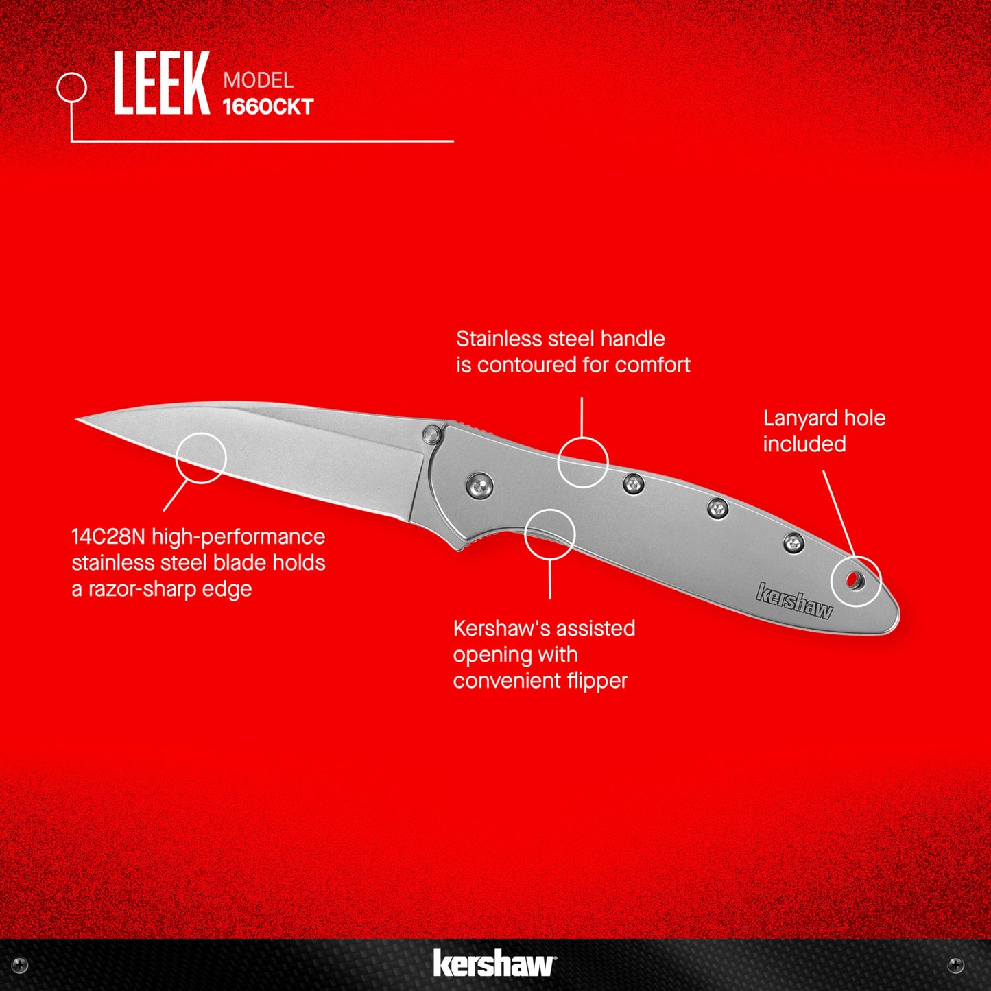 Kershaw Leek Pocket Knife, 3" 14C28N Stainless Steel Drop Point Blade & Smith's CCKS 2-Step Knife Sharpener - Yellow - 2-Step Preset Coarse & Fine Slots