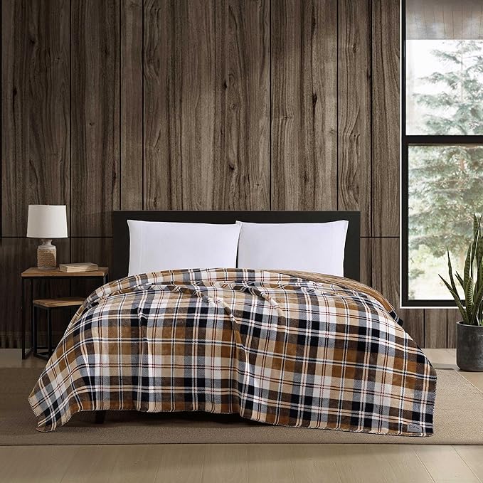 Eddie Bauer - King Blanket, Reversible Plush Bedding, Plaid Home Decor, Oeko-Tex Certified (Tralhead Plaid Beige, King)