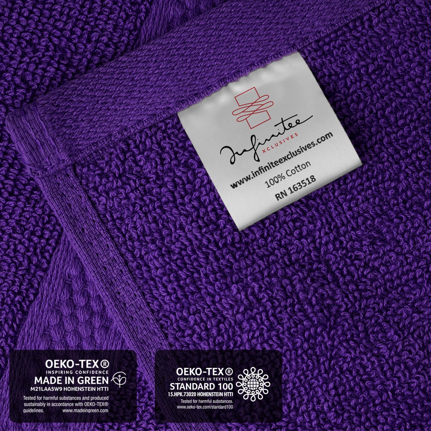 Infinitee Xclusives Premium Wash Cloths for Showering [13x13] – 100% Cotton Washcloths [Pack of 12], Soft and Absorbent Face Towels for Bathroom Wash Clothes, Gym, and Spa |Profound Purple|