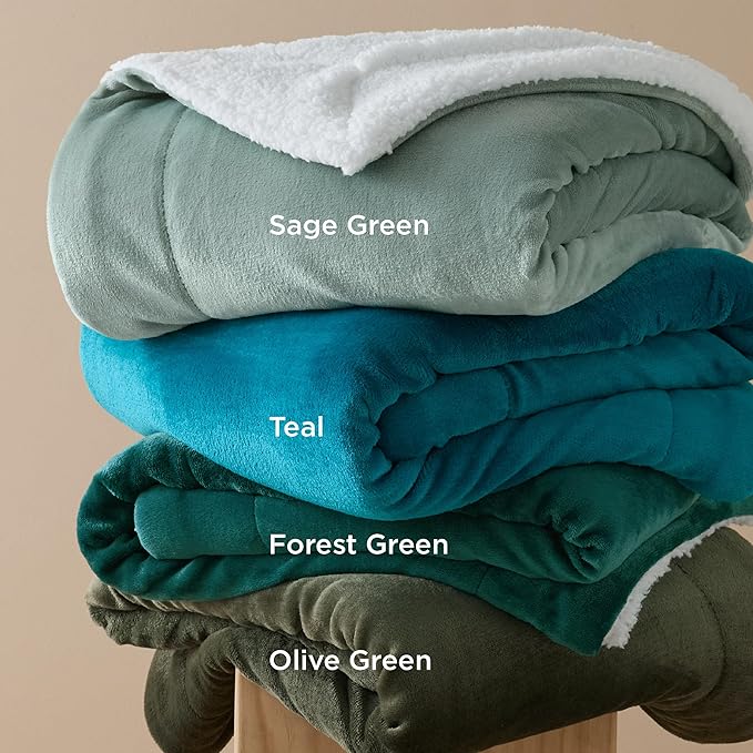 Bedsure Sherpa Fleece Blankets King Size for Bed - Thick and Warm, Soft Fuzzy Plush King Blanket for Winter, Olive Green, 108x90 Inches
