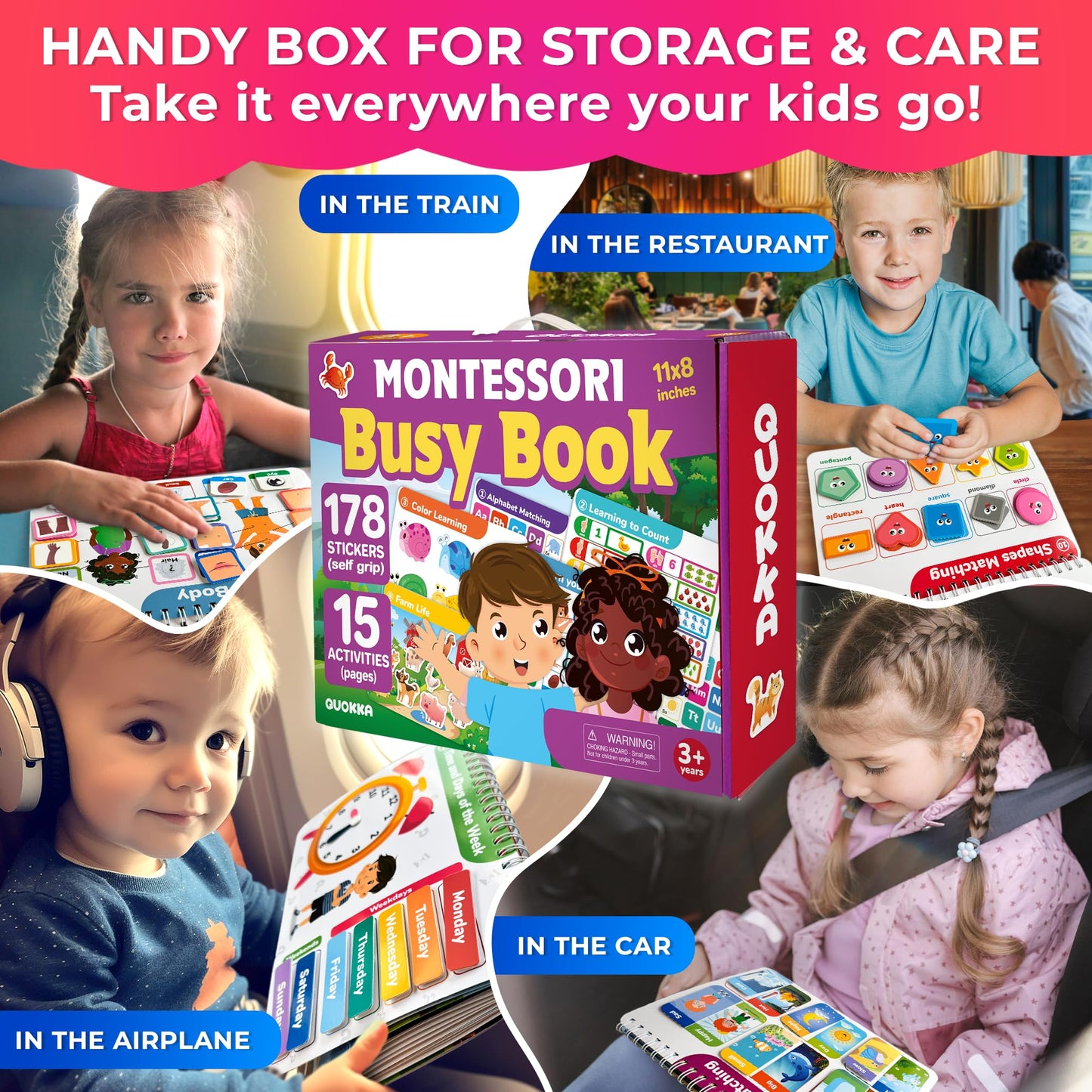 QUOKKA Montessori Busy Book for Toddlers 3-5 - Pre K Toddler Learning Activities for Homeschooling - My Preschool Busy Book for Ages 4-8 - 15 Kids Educational Activities