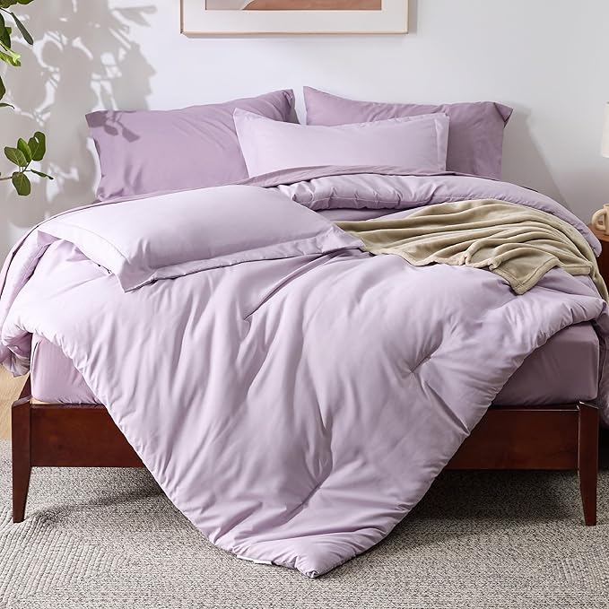 Bedsure Queen Comforter Set Grayish Purple, 8 Pieces Prewashed Queen Size Bed in a Bag with Soft Fleece Bed Blanket, Down Alternative Bedding Set for All Seasons, Sheets, Pillowcases & Shams