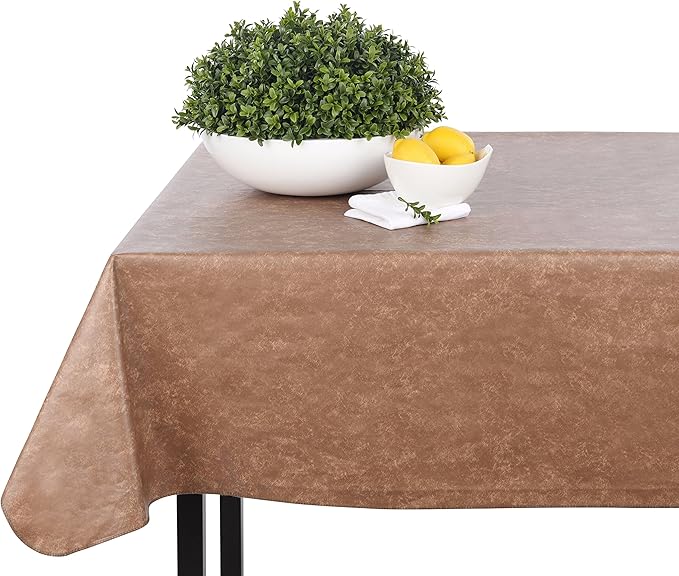 Yourtablecloth Heavy Duty Vinyl Rectangle or Square Tablecloth – 6 Gauge Heavy Duty Tablecloth – Flannel Backed – Wipeable Tablecloth with Vivid Colors & Many Sizes 52 x 120 Sand